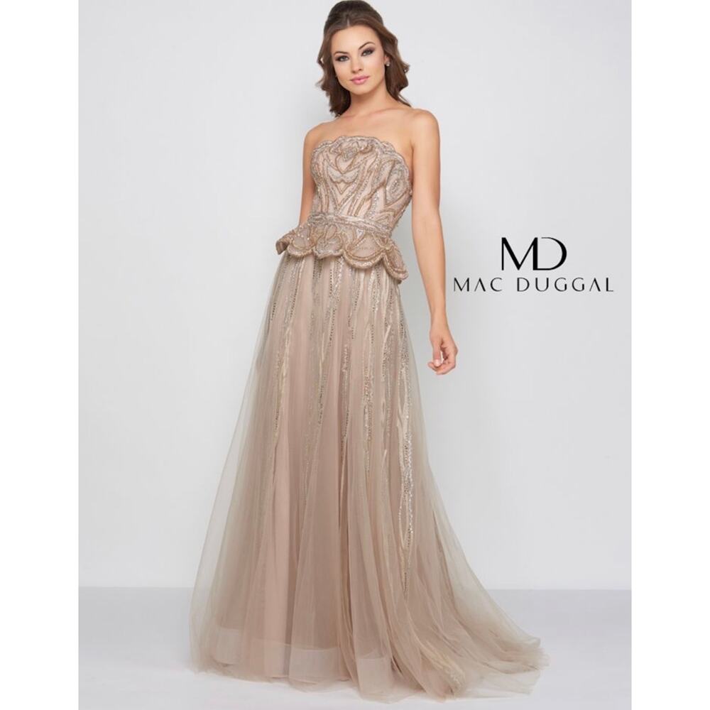 NWT Mac Duggal Couture gown 50561D Beaded Champagne Sz 4